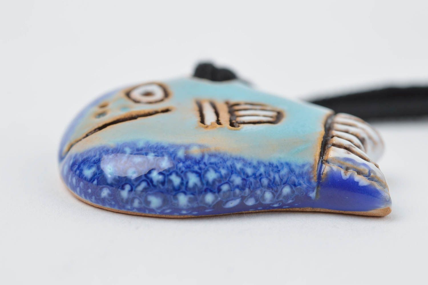 Handmade cute ceramic accessory stylish fish pendant unusual pendant gift photo 3