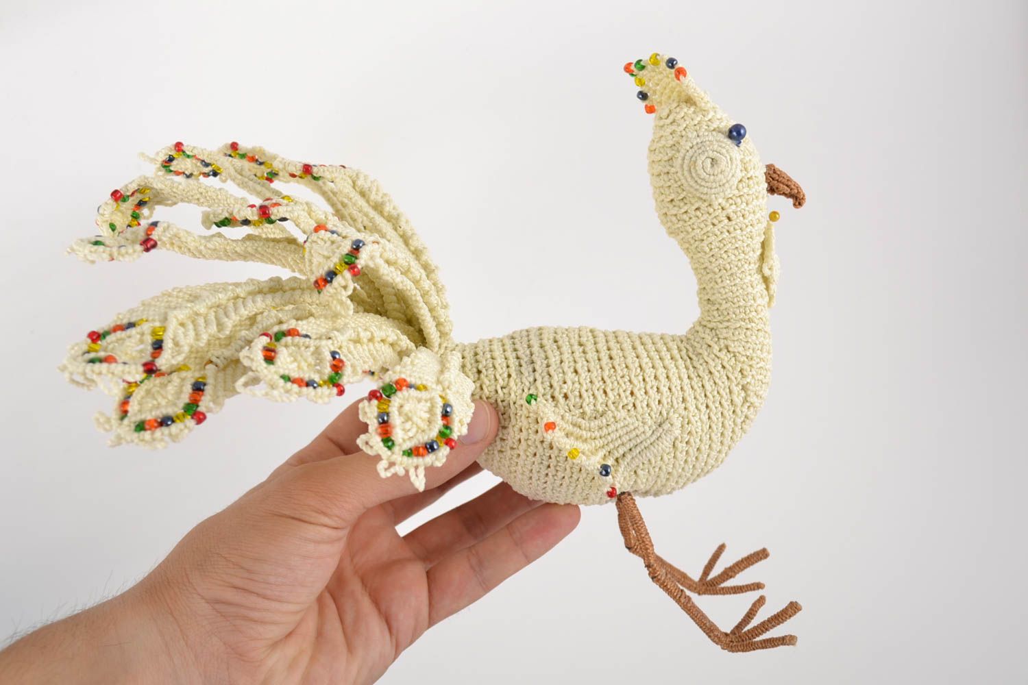Macrame decorative handmade soft toy Peacock for home decor and children photo 2