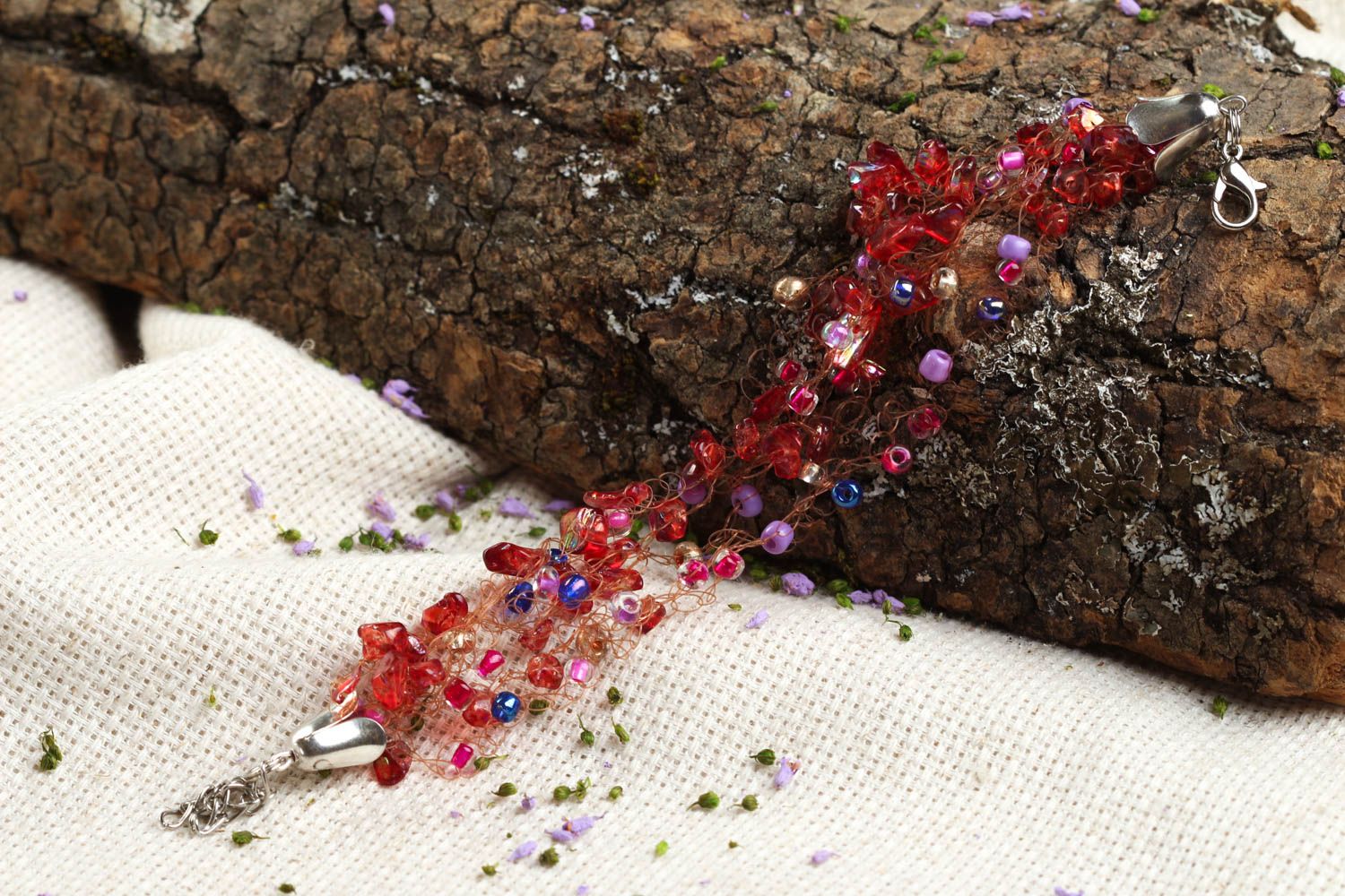 Gentle handmade beaded adjustable bracelet with natural quartz red stone for women photo 1