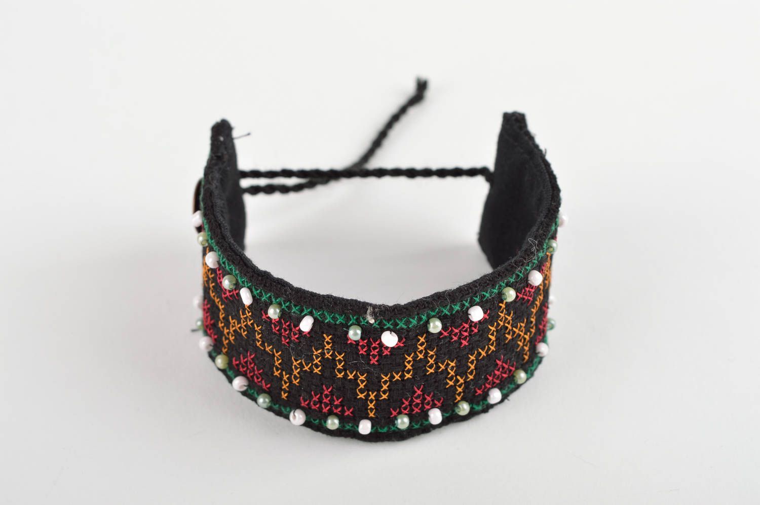 Bracelet textile Bijou fait main avec broderie foncé Accessoire femme ethno photo 4