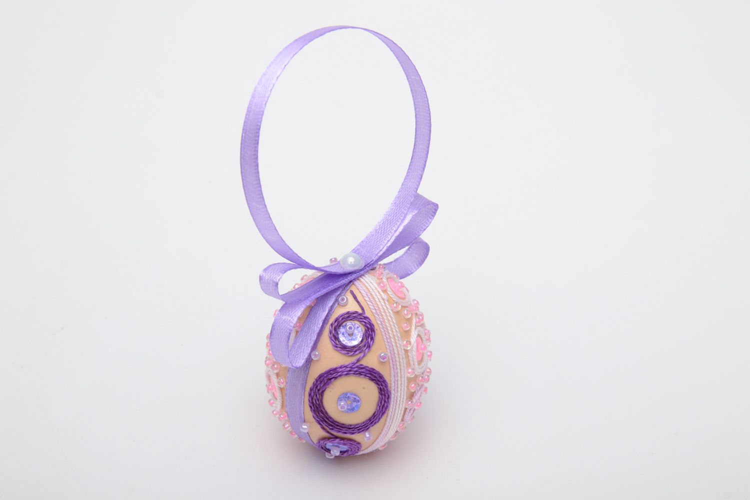 Œuf de Pâques à suspendre fait main avec rubans rose violet pour intérieur photo 3