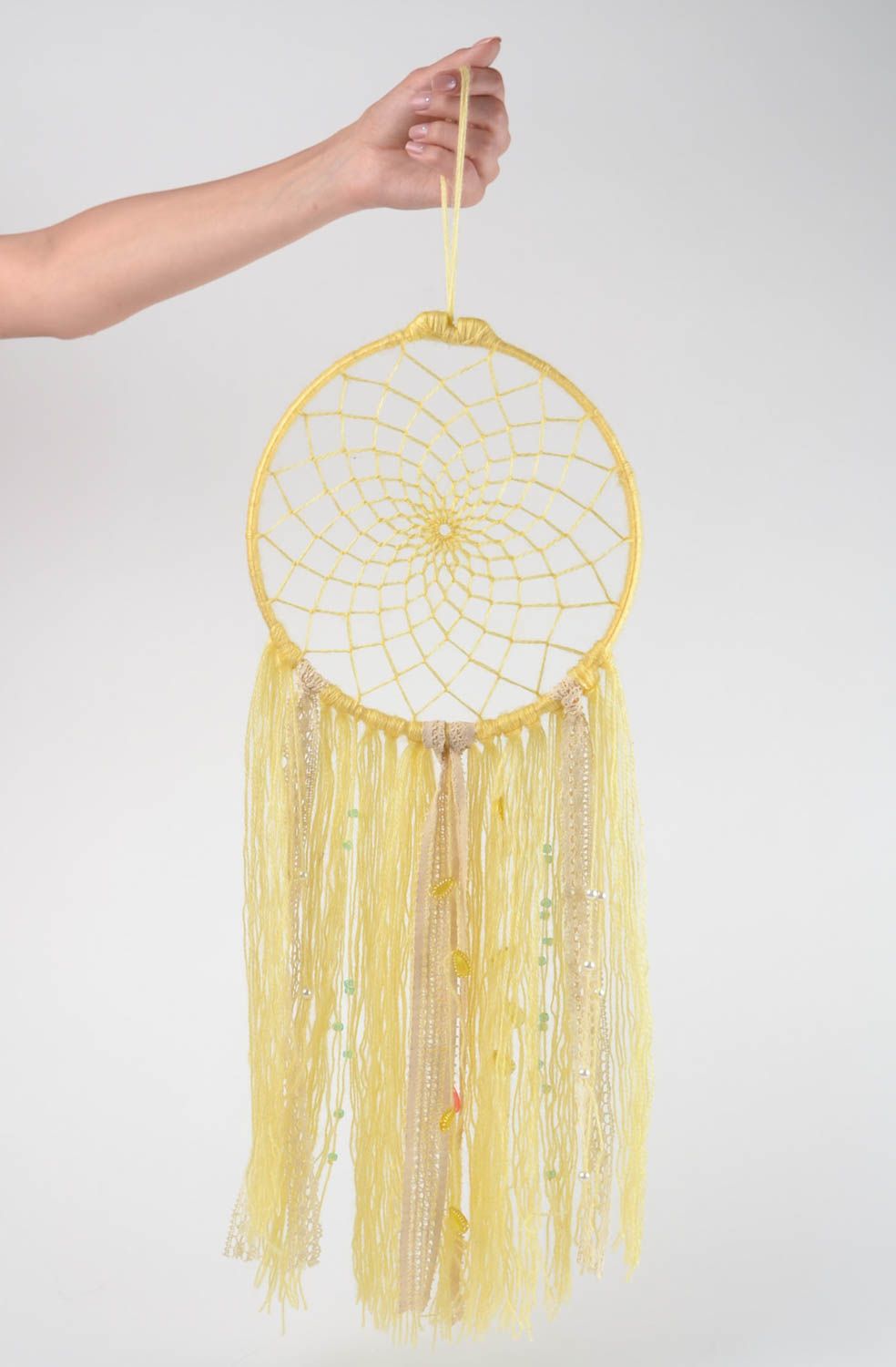 Handmade dreamcatcher unique yellow talisman accessory for home decoration photo 2