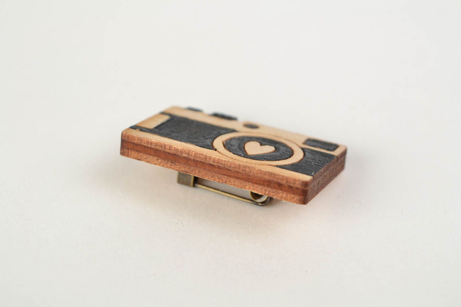 Handmade wooden brooch painted with acrylics Photo Camera present for girl photo 5