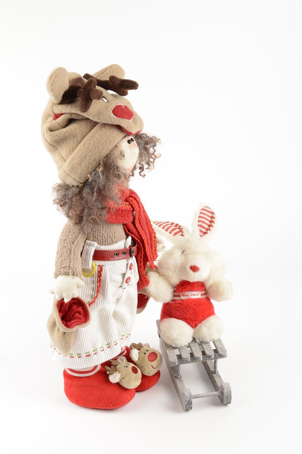 Grande poupée Peluche lapin faites main en tissu Cadeau original 2 pièces photo 2