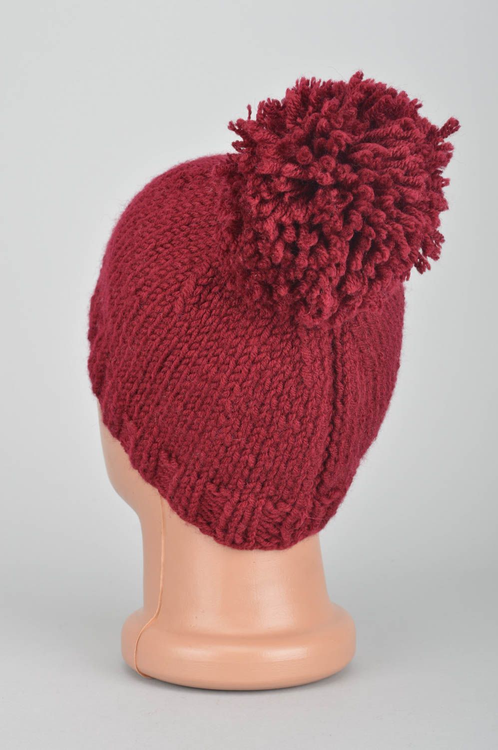 Вязаная шапка зимняя шапка ручной работы вязаная шапочка для девочки с помпоном фото 5