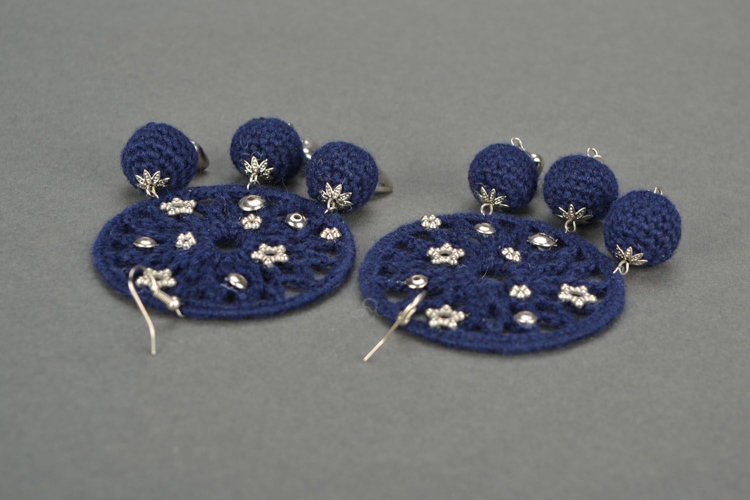 Homemade blue round crochet earrings photo 5