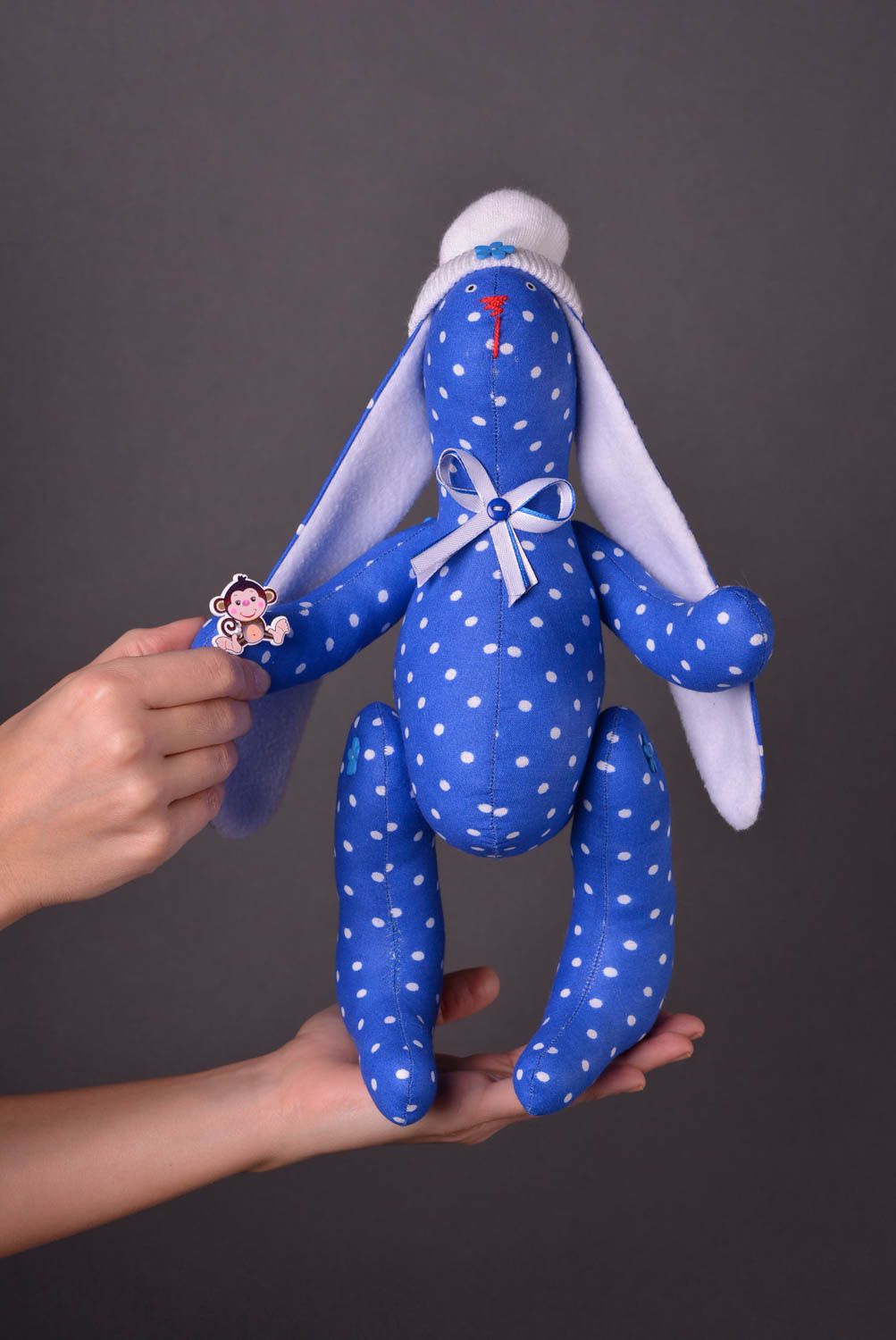 Игрушка заяц синий ручной работы стильный подарок авторская игрушка красивая фото 2
