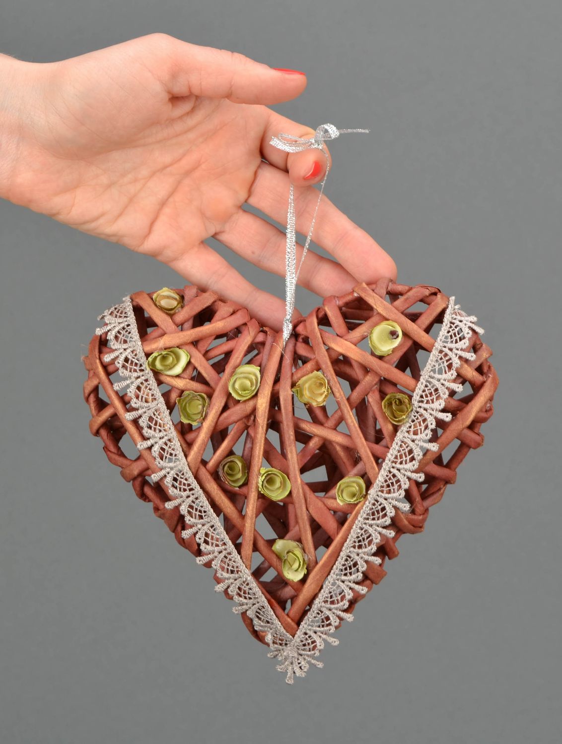 Decorative pendant woven of paper rod Chocolate Heart photo 2