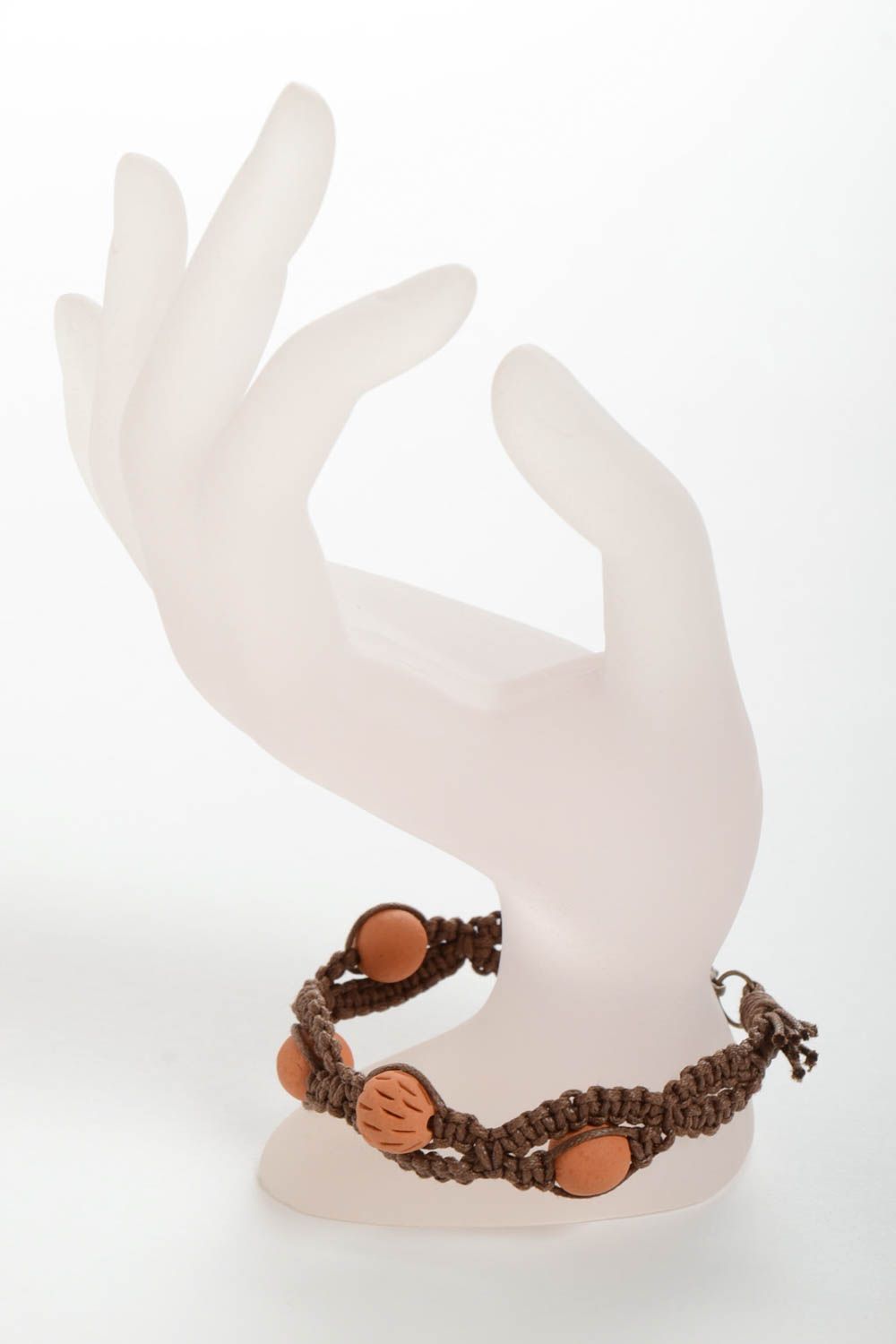 Unusual handmade ceramic bead bracelet woven wrist bracelet designer jewelry photo 3