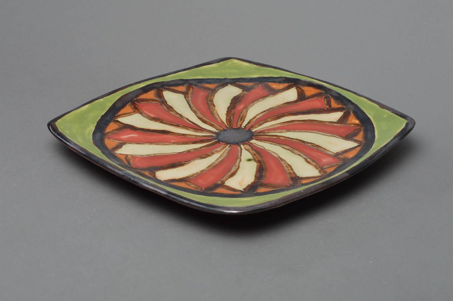 Porcelain dish with glaze painting handmade beautiful square decor plate Lotus photo 1