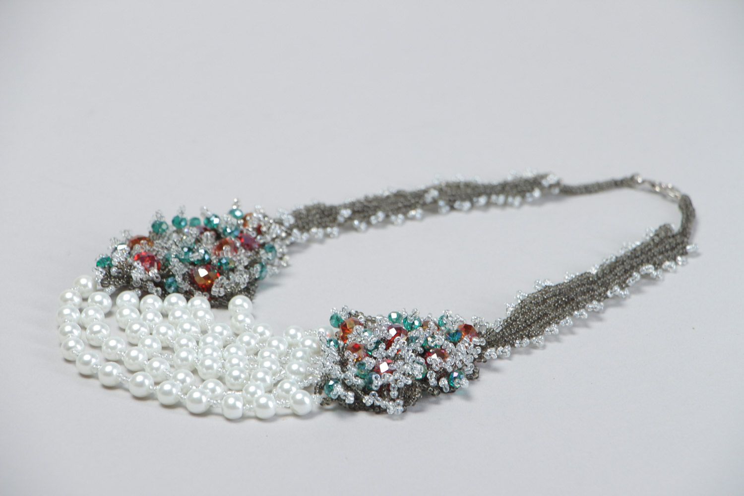 Collar de abalorios de noche con perlas artificiales hecho a mano vistoso foto 3