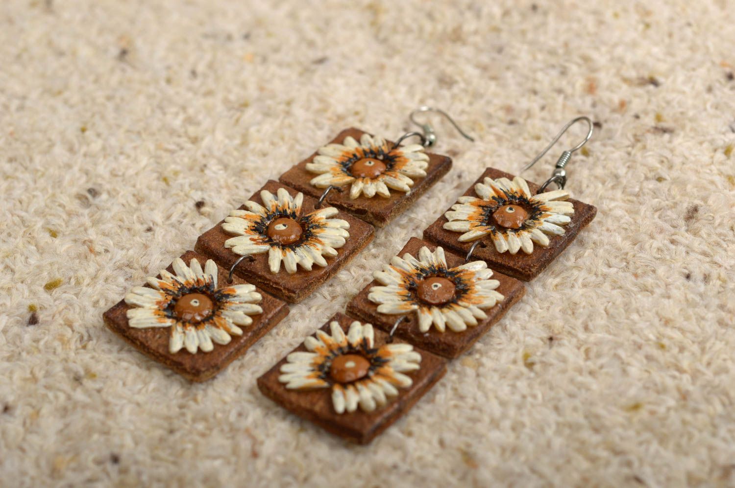 Stylish handmade leather earrings long earrings with rice accessories for girls photo 4
