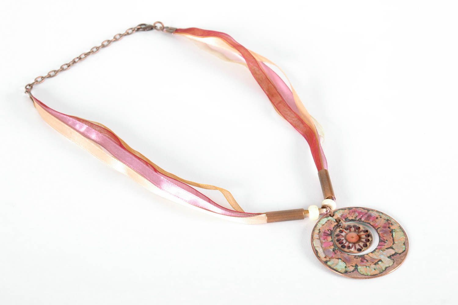 Copper pendant with hot enamel technique Flower photo 4