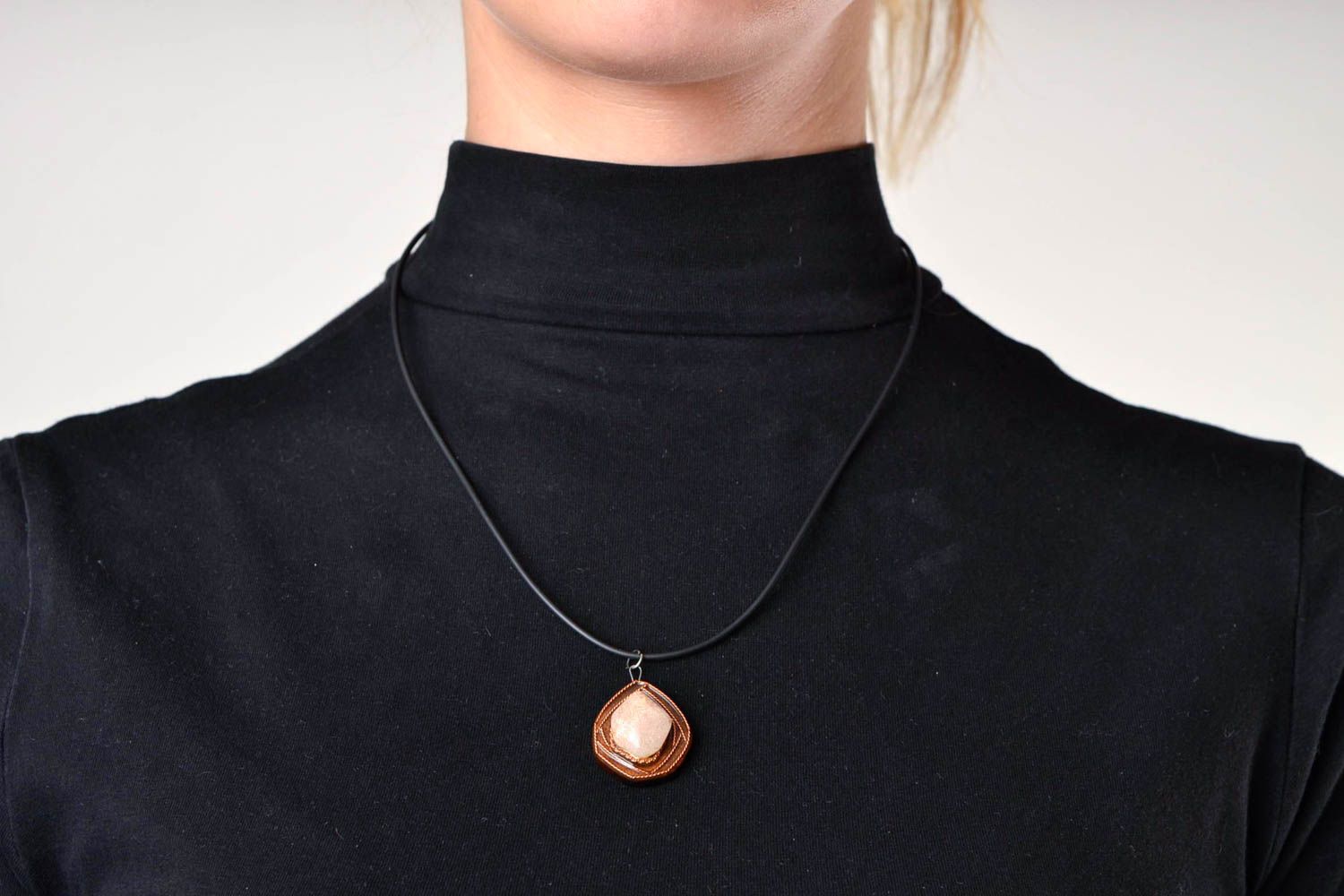Handmade wooden pendant jewelry with natural stone stylish pendant gift photo 1