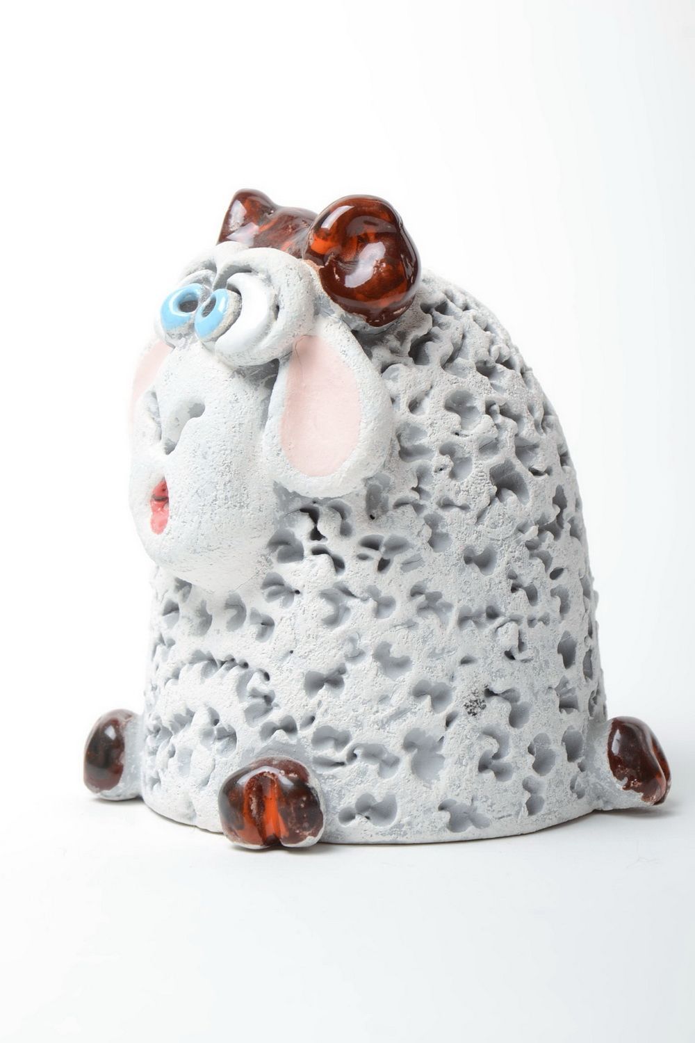 Schöne künstlerische Keramik Spardose aus Ton Halbporzellan Schaf mit Bemalung  foto 5