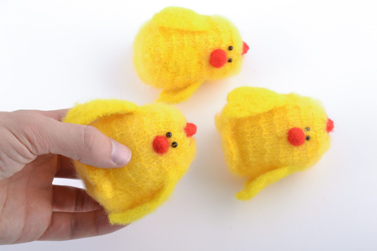 Set of handmade soft wool toys for children Yellow Chickens 3 items photo 2