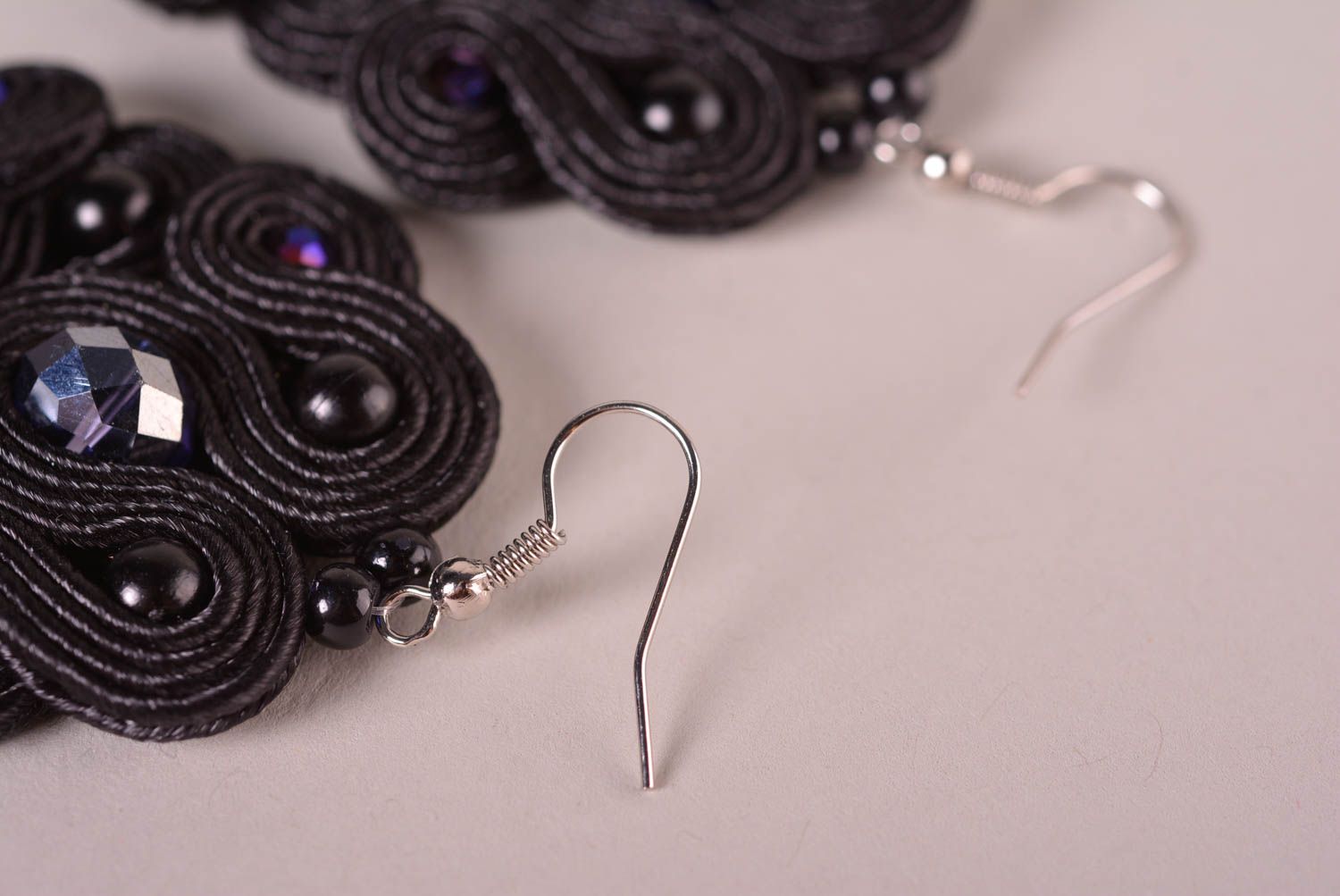 Handmade accessories soutache crystal earrings big black earrings women fashion  photo 5