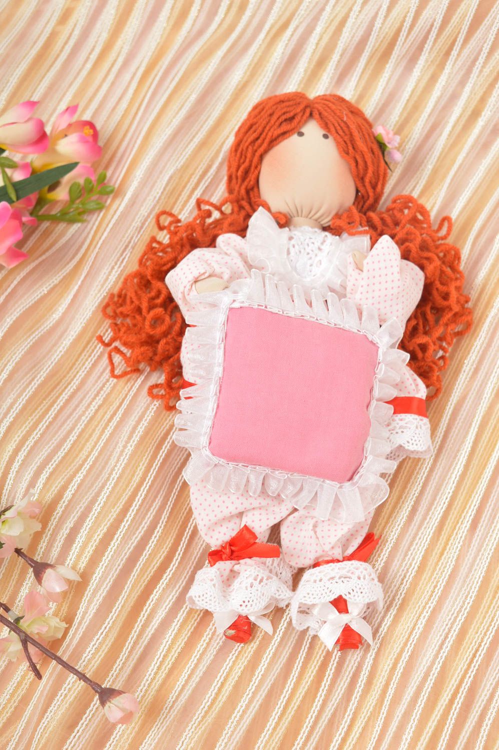 Juguete decorativo muñeca de trapo pelirroja regalo original para niña foto 1