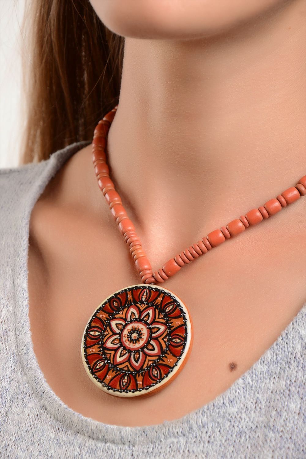 Handmade necklace ceramic jewelry pendant necklace ethnic jewellery photo 1