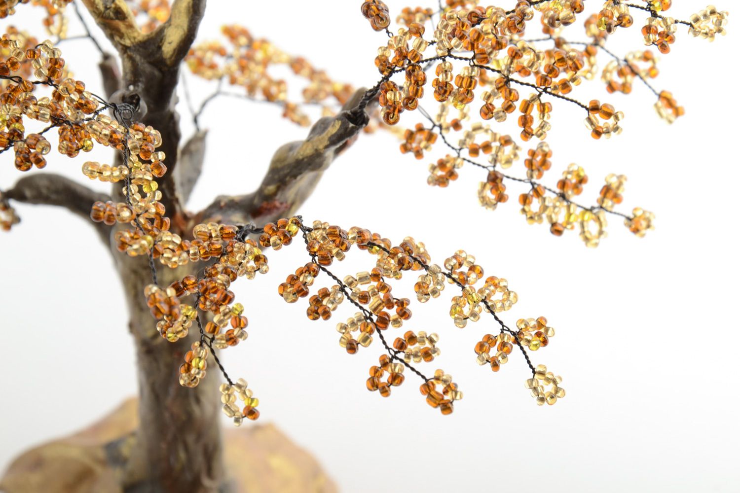 Handmade decorative beaded happiness tree with metal frame Golden Autumn  photo 4