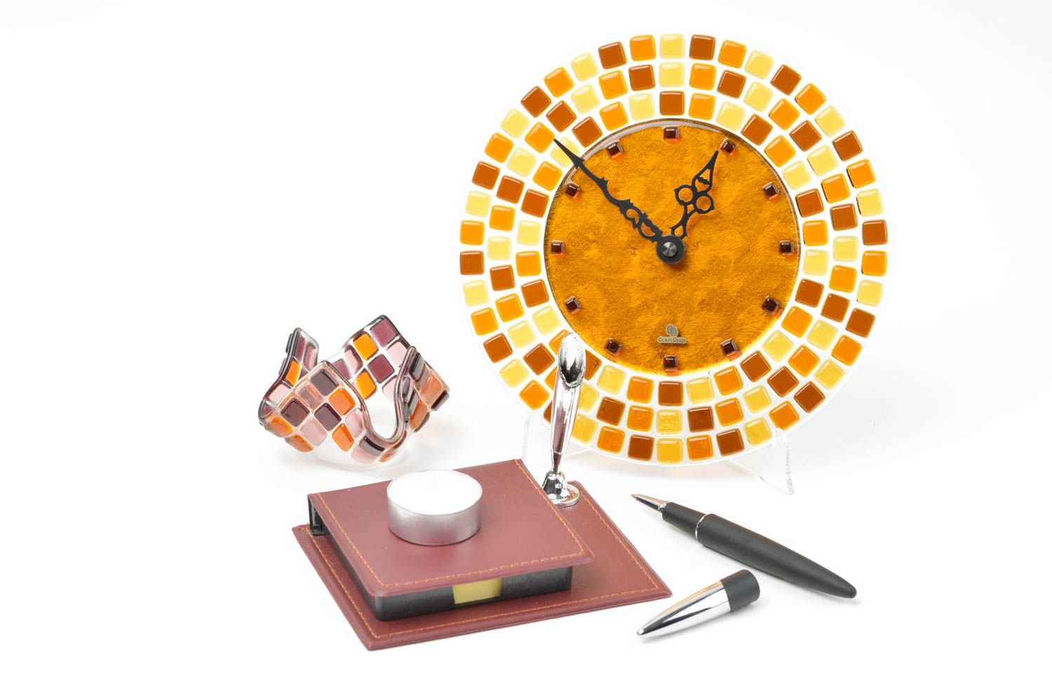 Reloj moderno de pared artesanal portavelas de cristal elementos decorativos foto 1