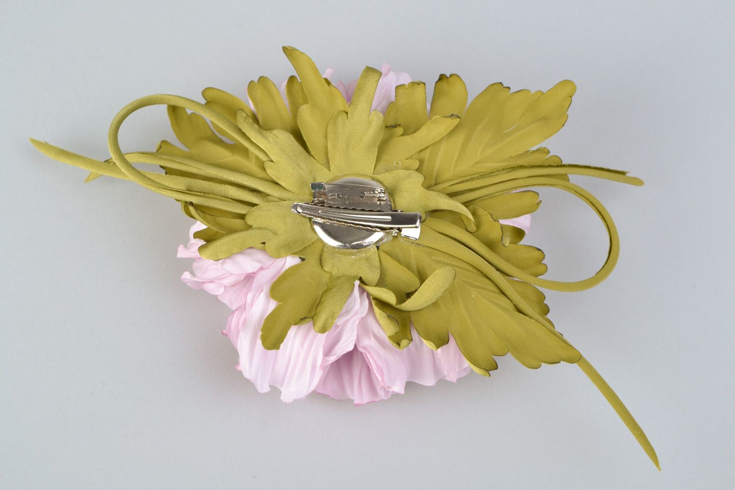 Handmade designer fabric flower brooch-hair clip Peony photo 4