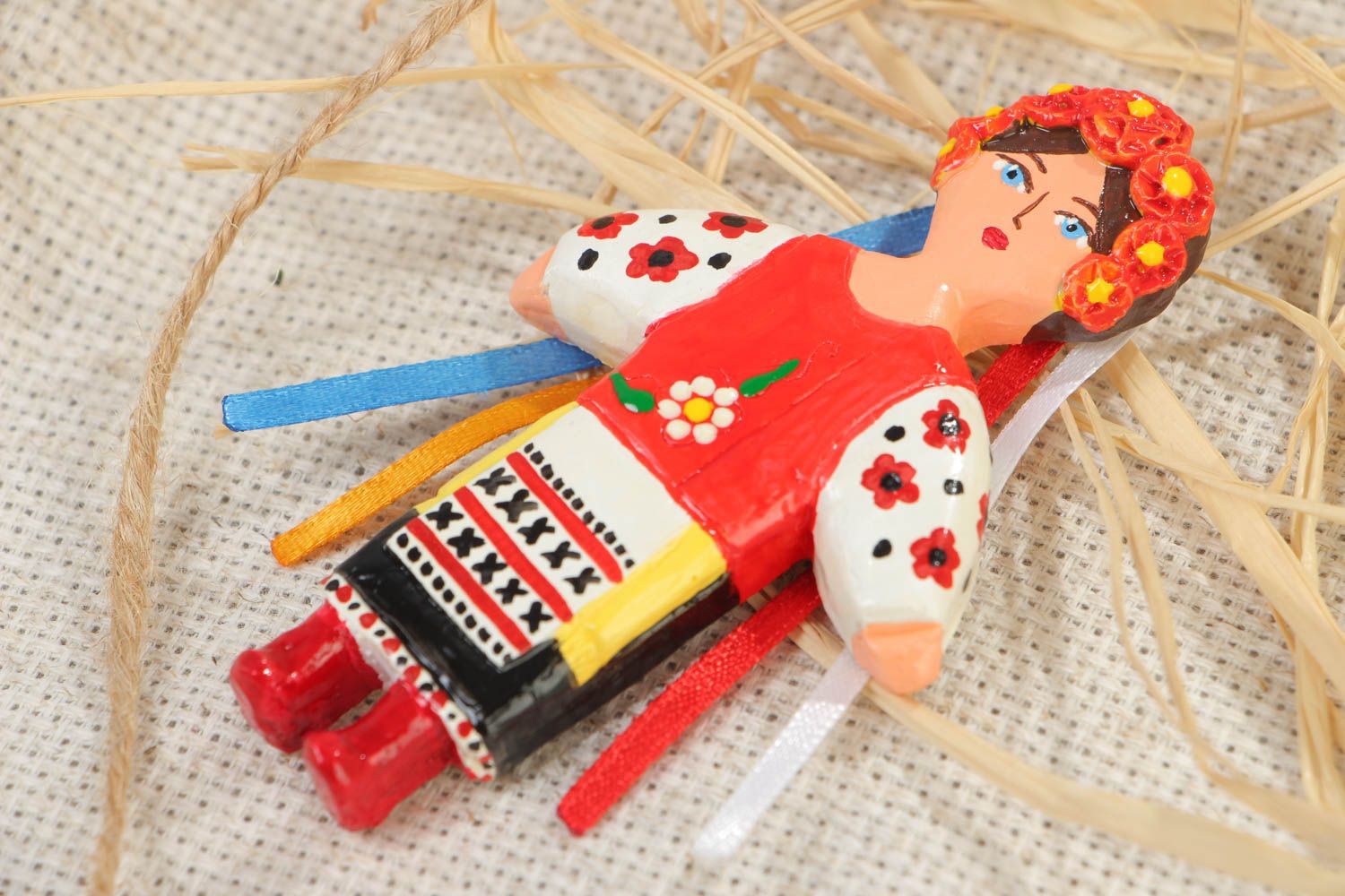 Handmade decorative gypsum fridge magnet Doll in slavic national attire  photo 1