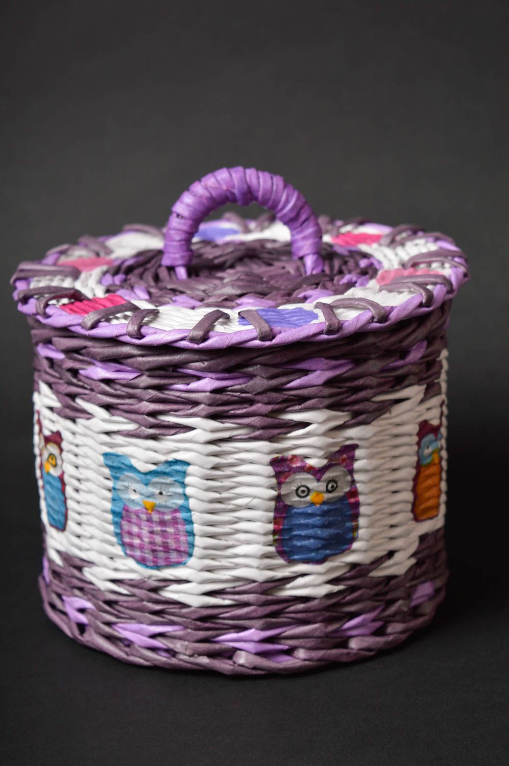 Handmade violetter Korb geflochten aus Papier Deko Korb Wohn Accessoire foto 2