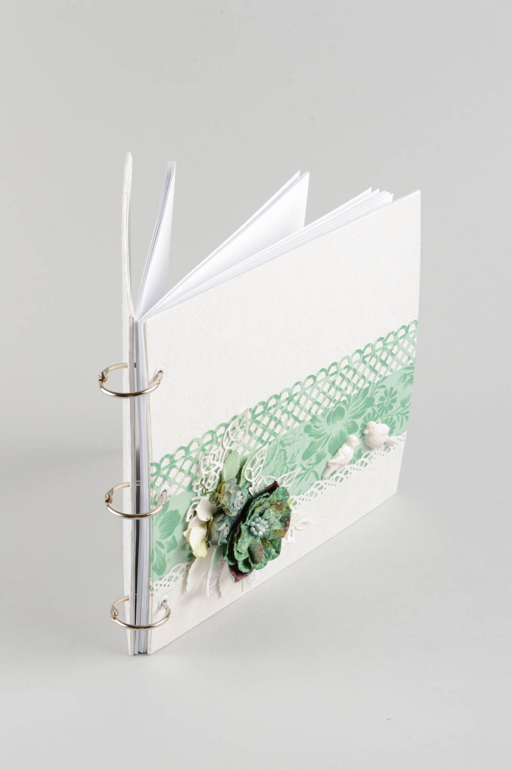 Handmade white and turquoise designer wedding well wishes guest book with flower photo 4