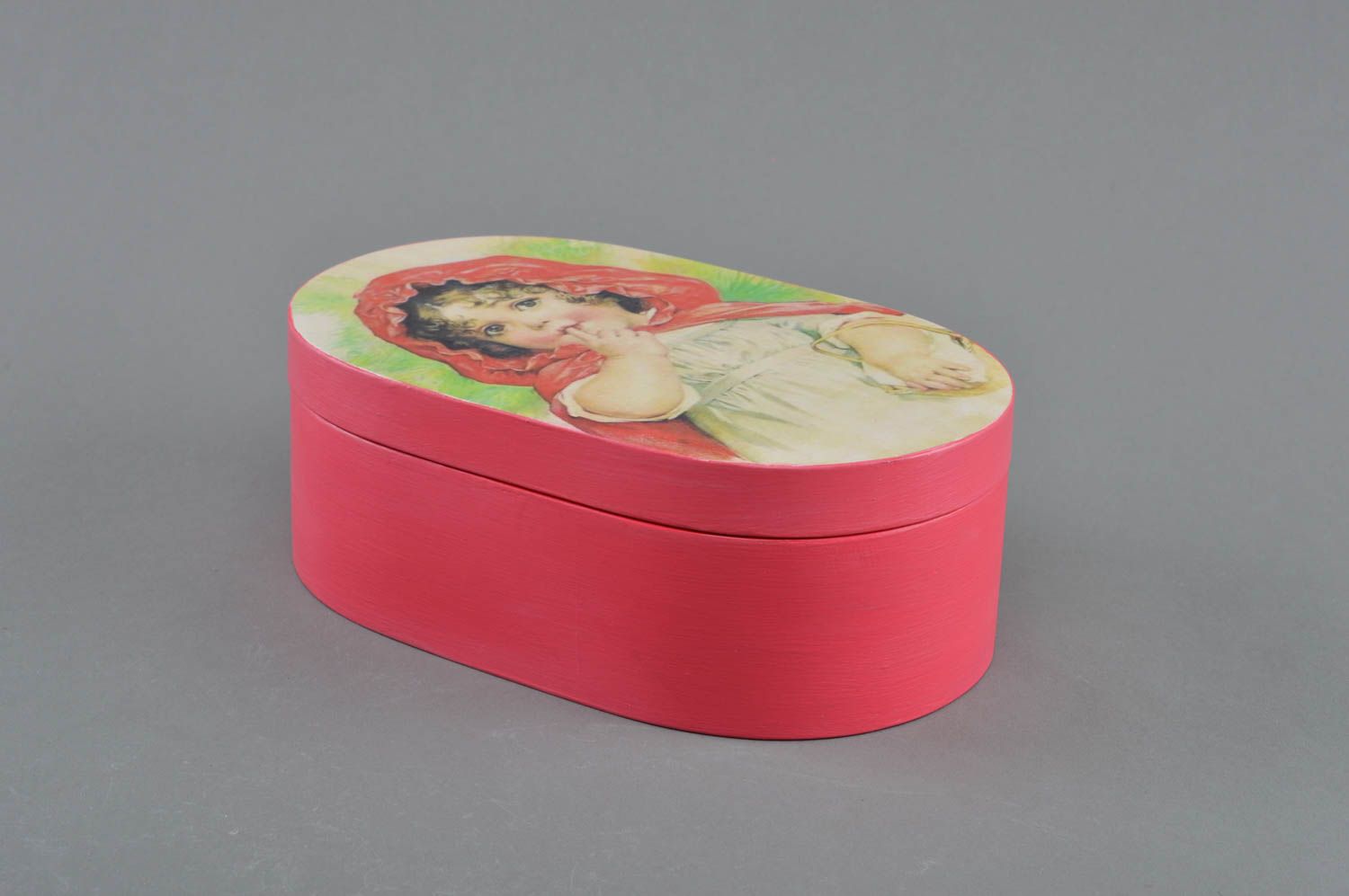 Handmade designer decorative oval decoupage wooden jewelry box with pattern photo 1