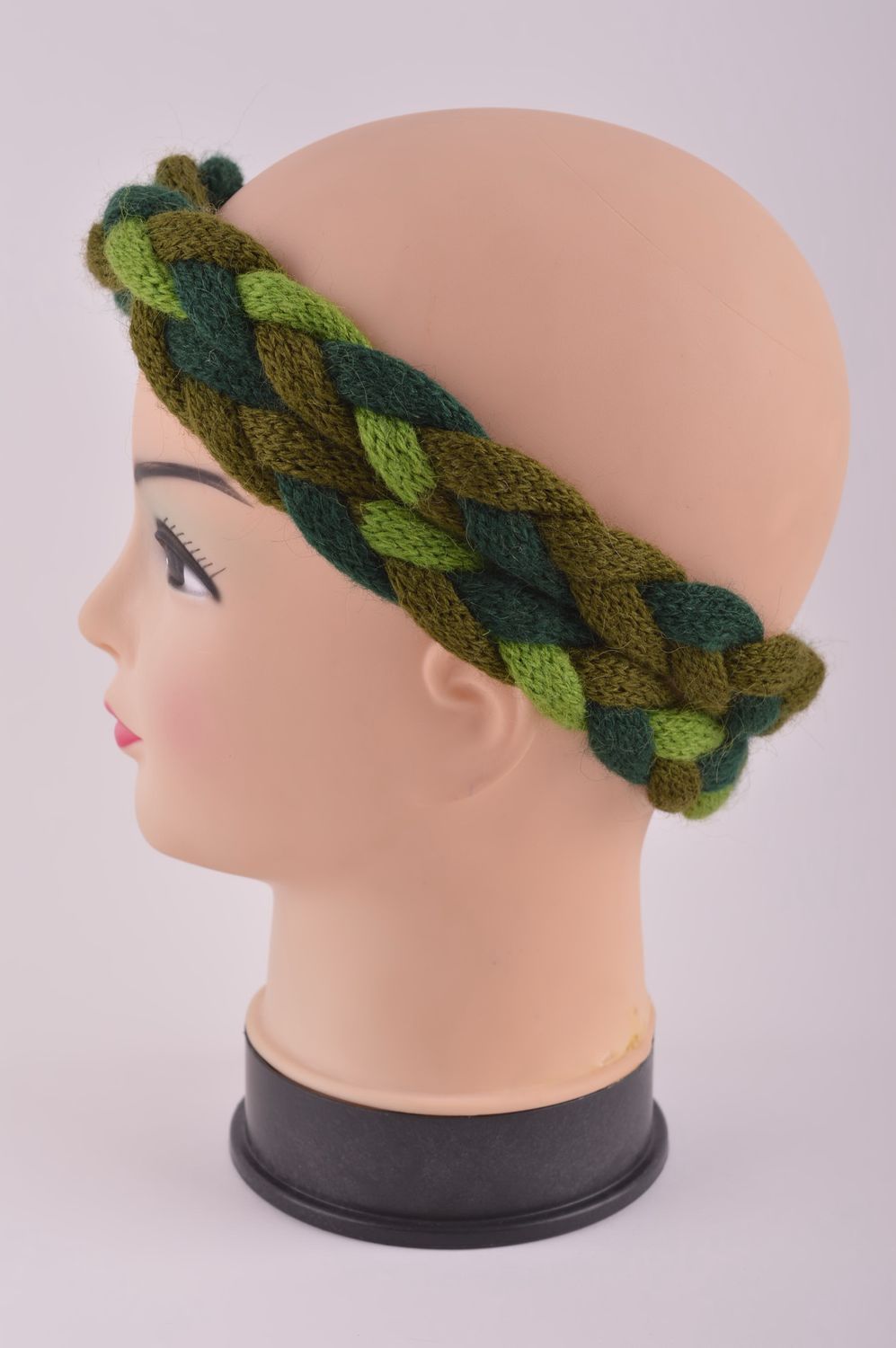 Bandeau cheveux tresse fait main tricoté original vert Accessoire femme photo 3