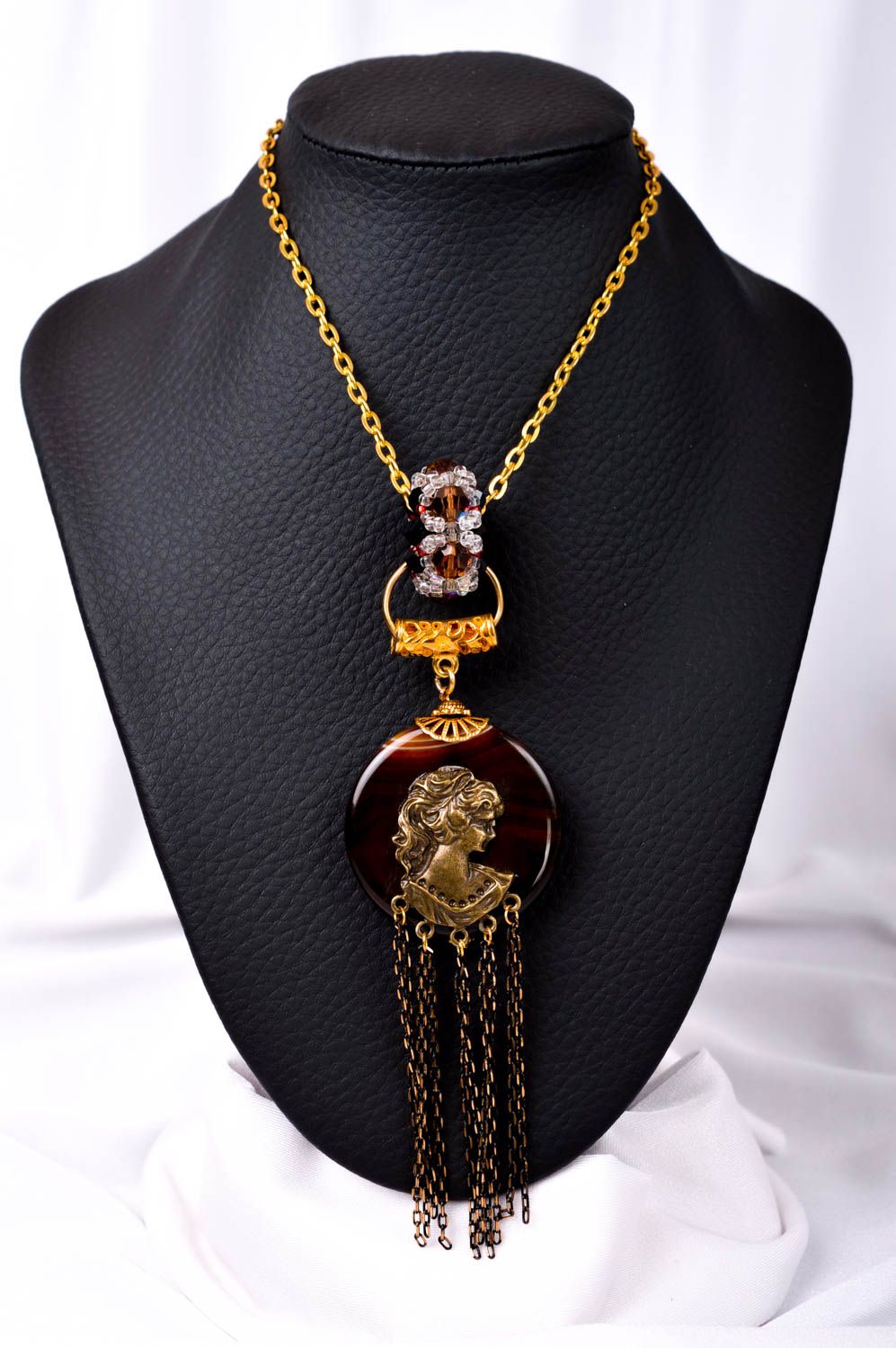 Handmade Halskette mit Anhänger Schmuck aus Stein Achat Frauen Accessoire  foto 1