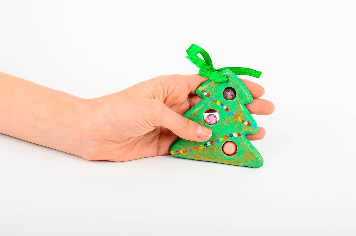 Игрушка на елку ручной работы декор для дома игрушка из глины елочка расписная фото 2