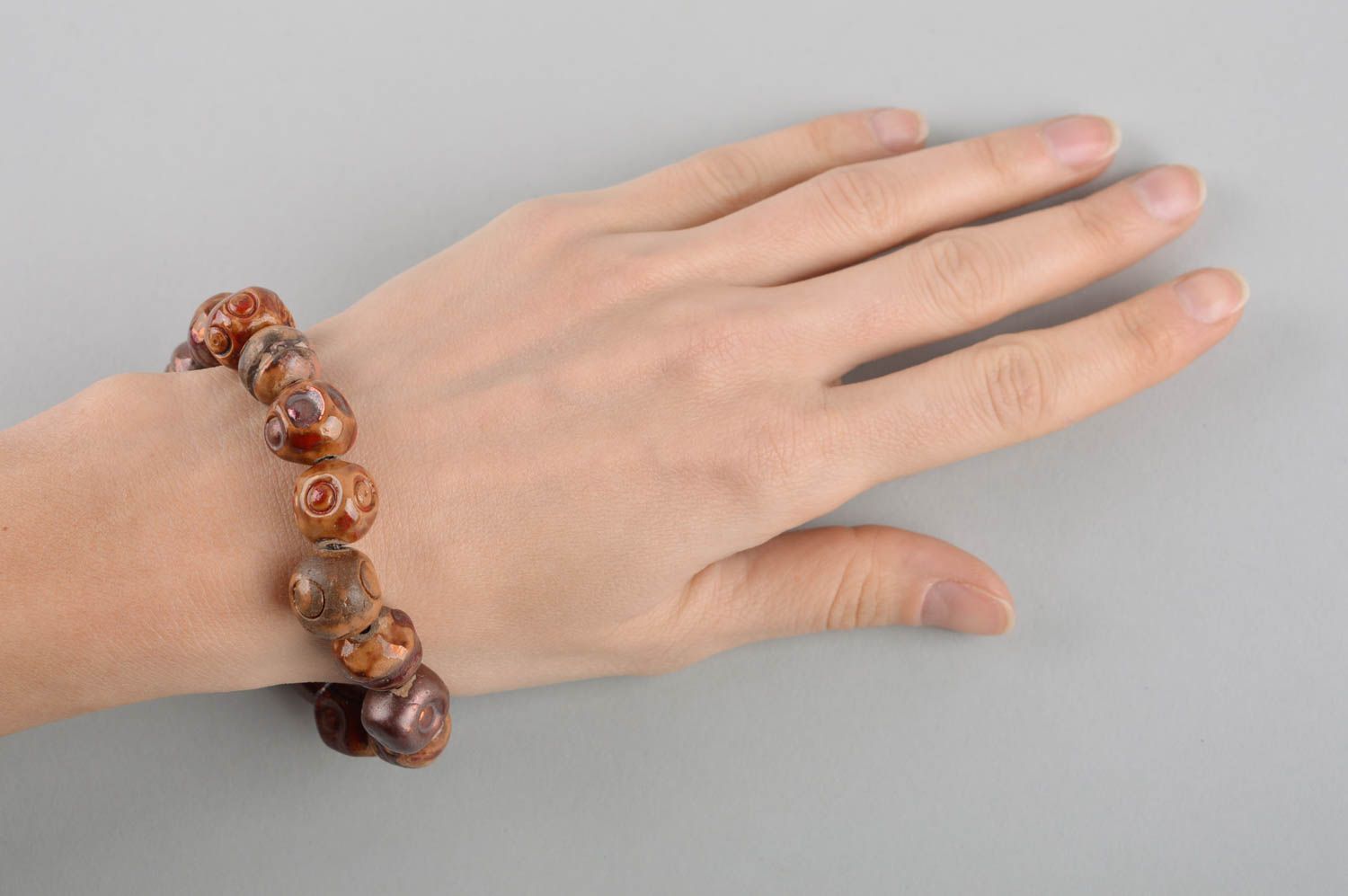 Bracelet céramique Bijou fait main perles marron design Cadeau pour femme photo 5