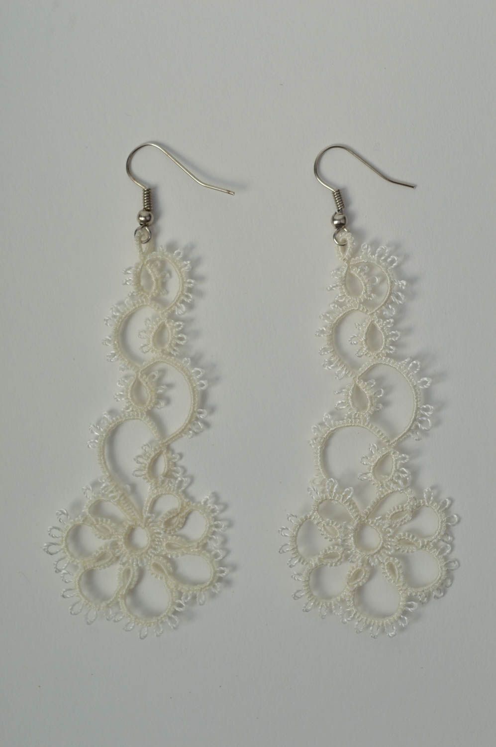 Handmade woven lace earrings textile earrings bridal jewelry designs gift ideas photo 3