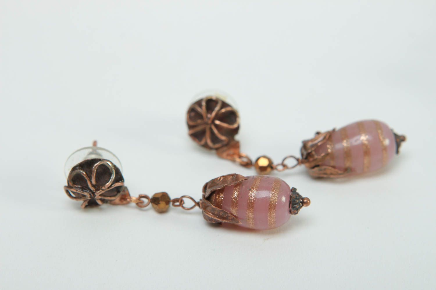 Handmade metal pendant metal earrings bead necklace wire wrap jewelry set photo 4