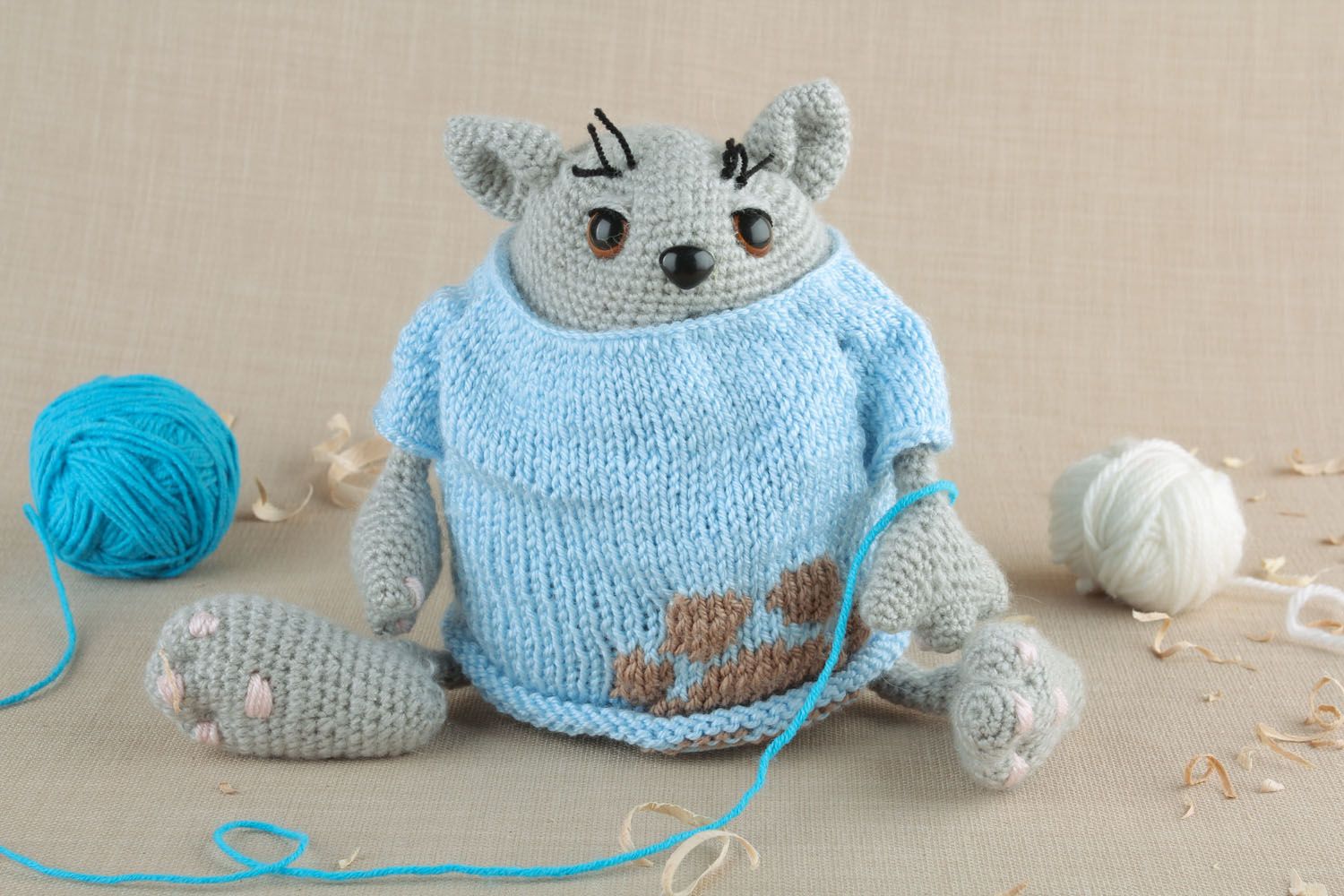 Soft knitted toy Cat photo 1
