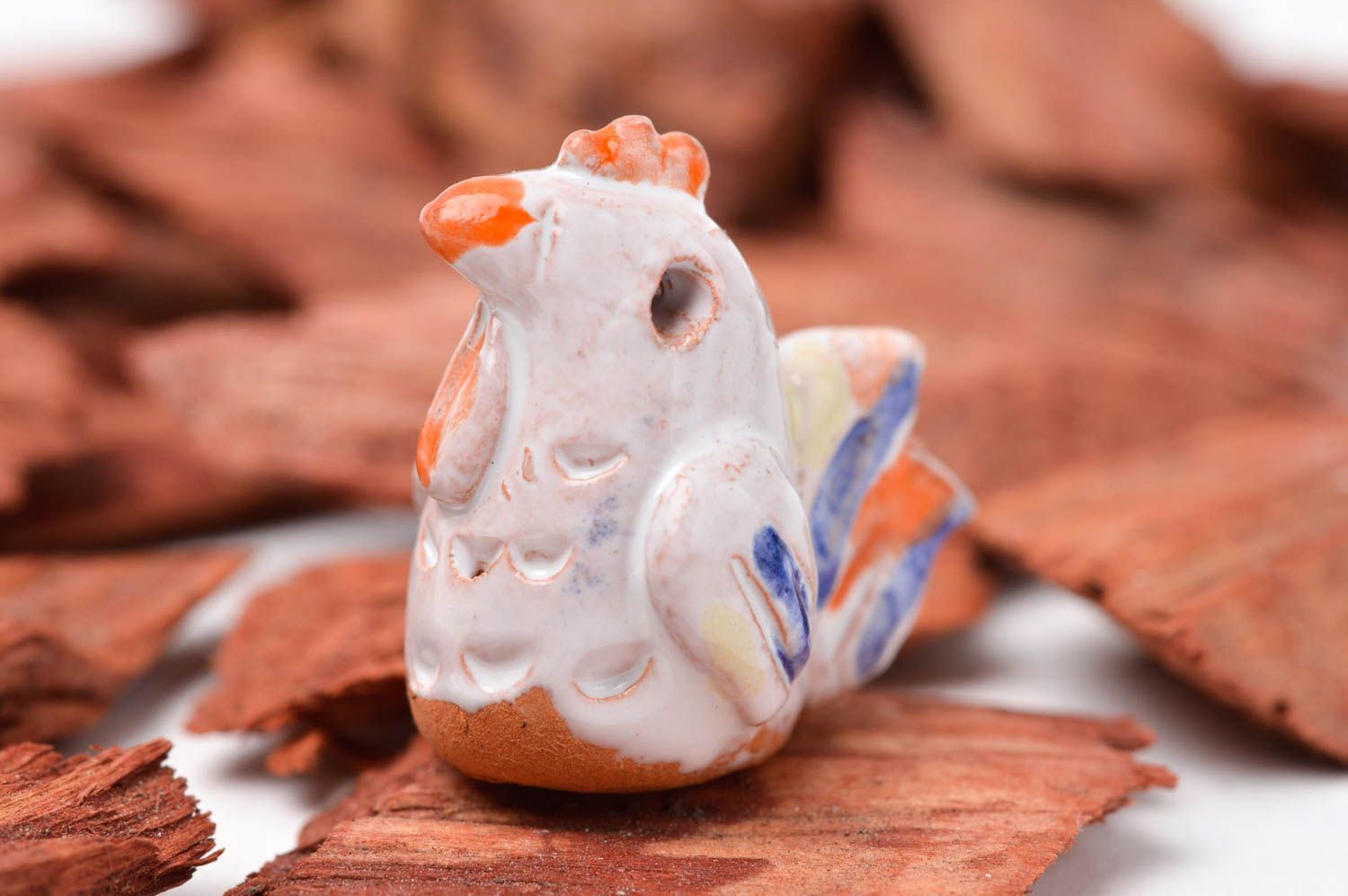 Figurine oiseau fait main Statuette miniature coq argile peinte Déco maison photo 1