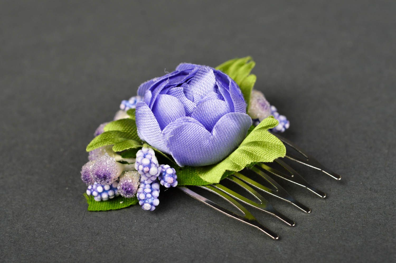 Peigne barrette fait main Accessoire coiffure avec fleur violette Cadeau fille photo 2