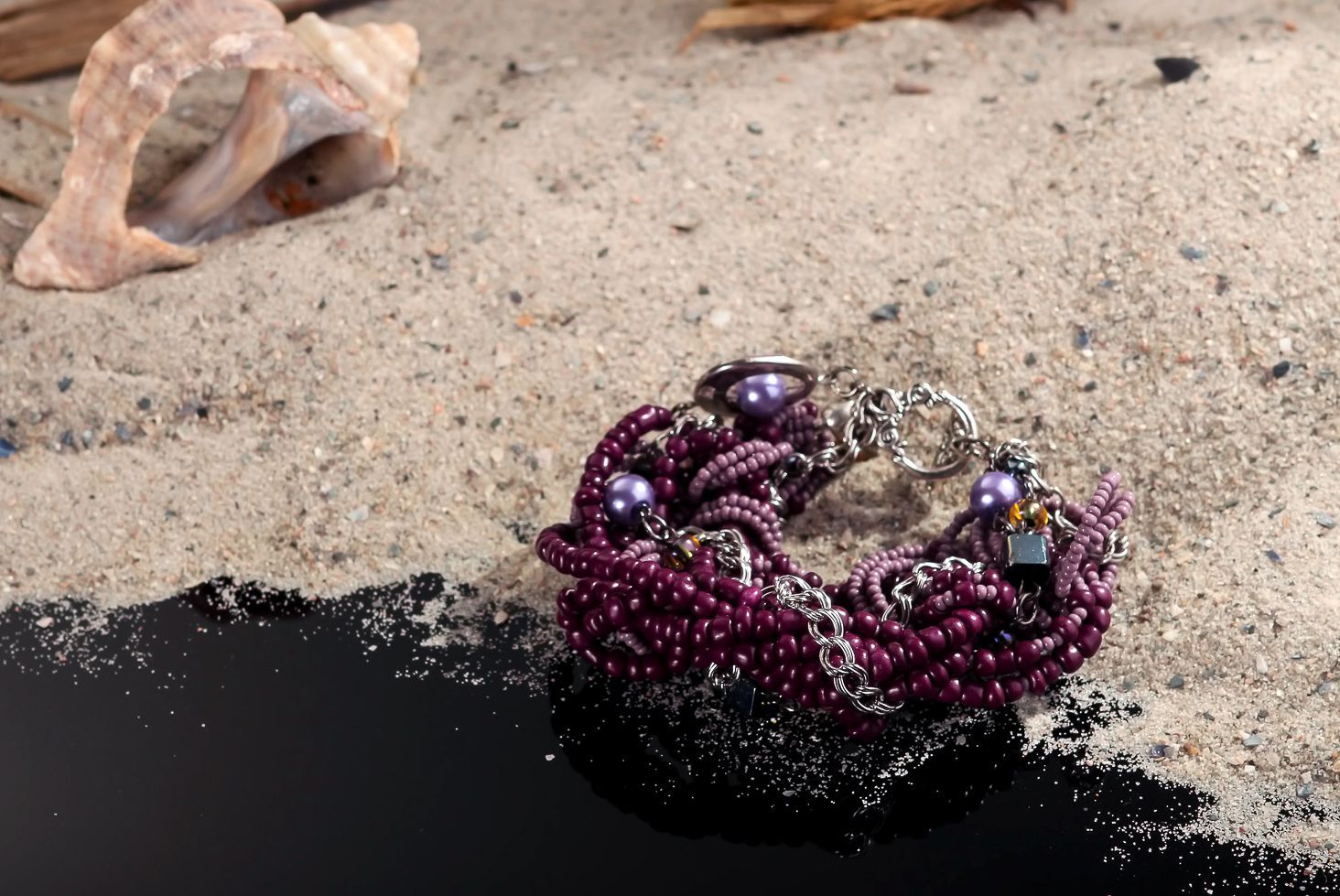 Wrist bracelet of ceramic pearls & beads photo 4