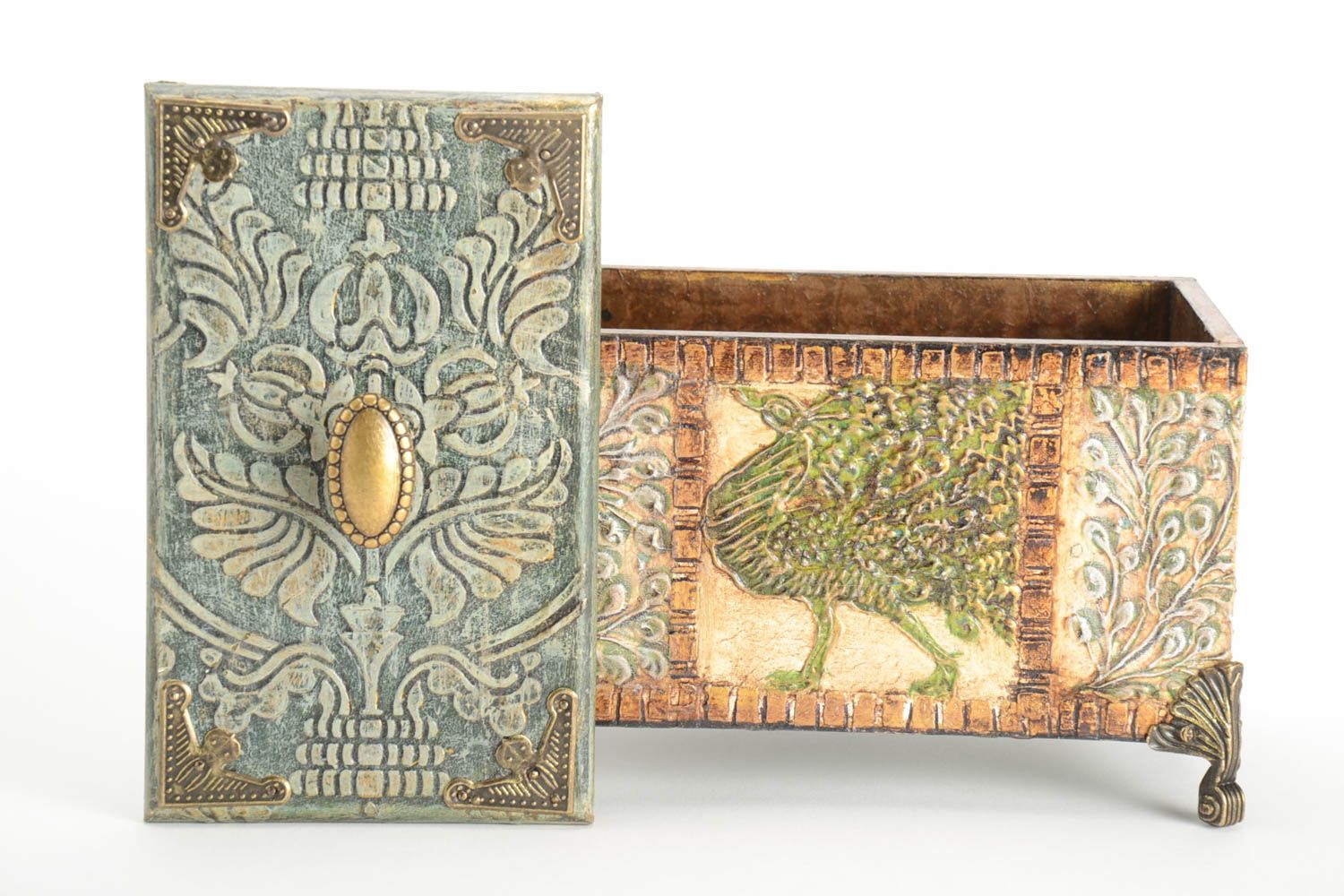 Wooden designer handmade box using decoupage technique jewelry box decoration photo 2