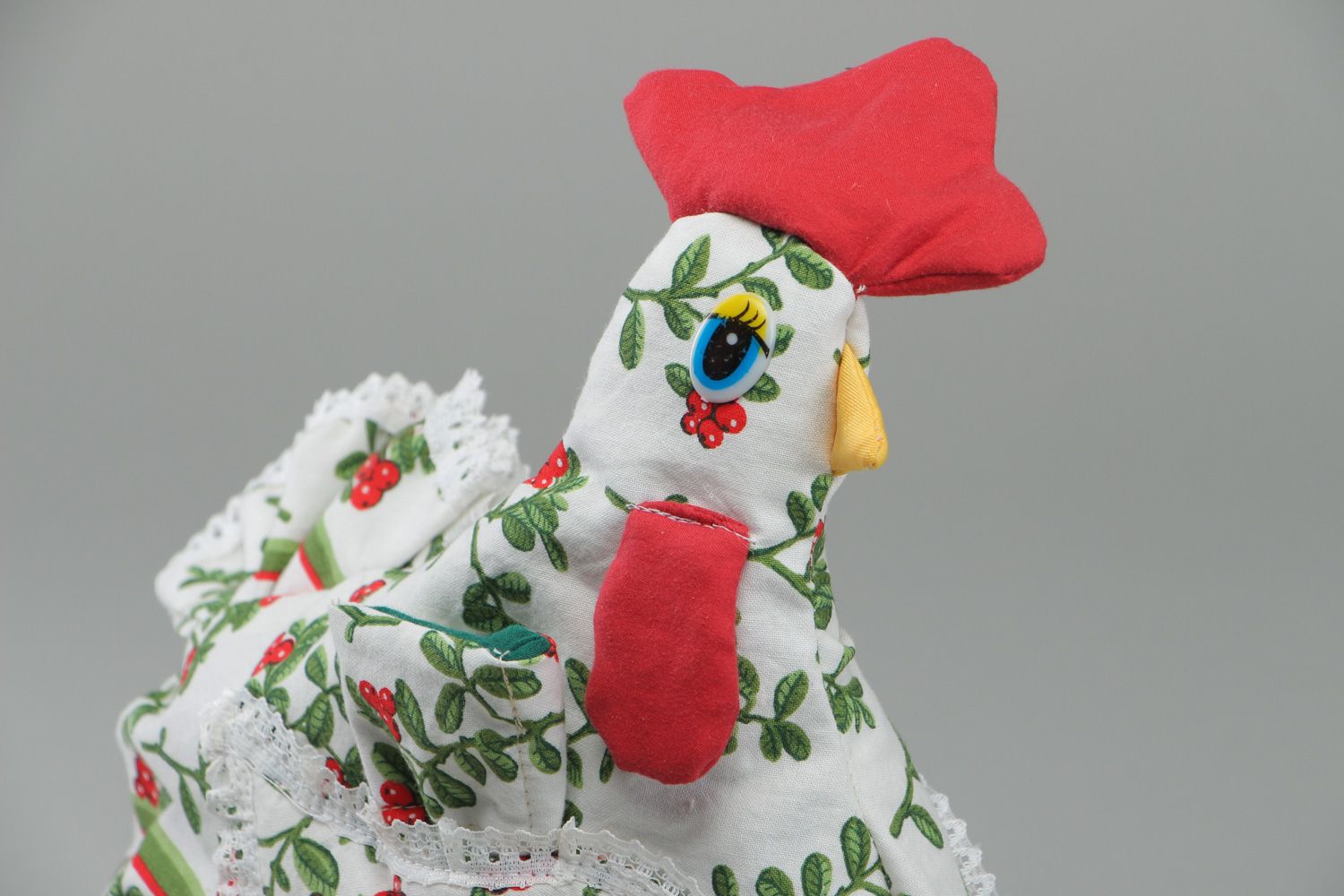 Joli couvre-théière poule en tissu bariolé fait main avec manique décoration photo 2