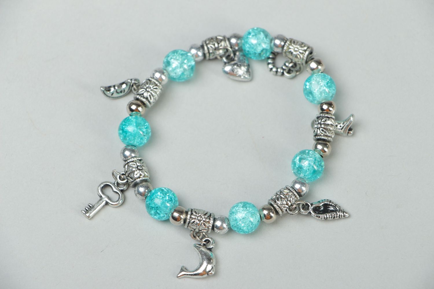 Wrist bracelet with charms and glass beads Sea Lagoon photo 2