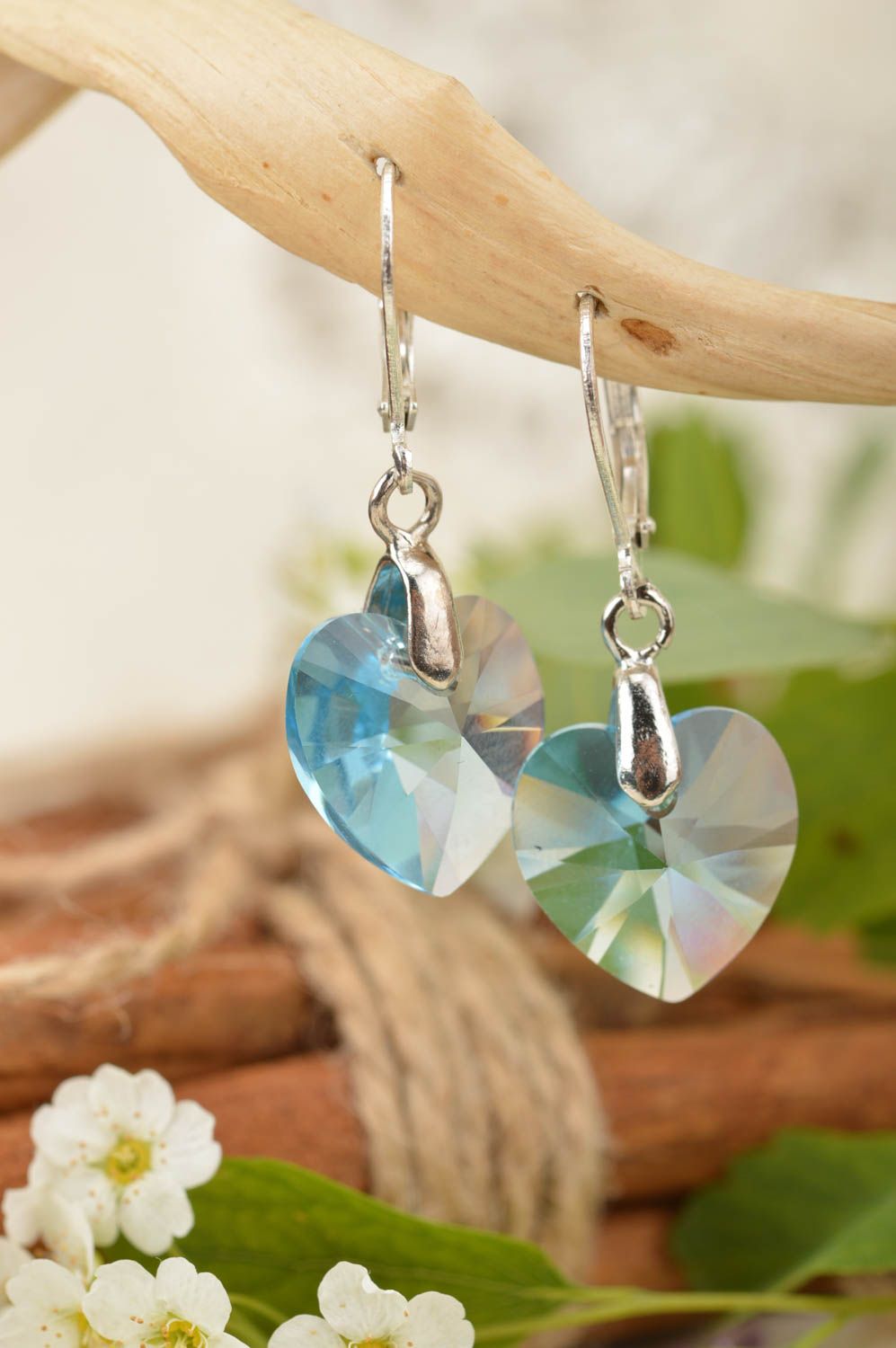 Handmade earrings Australian crystal jewelry heart-shaped accessory photo 1