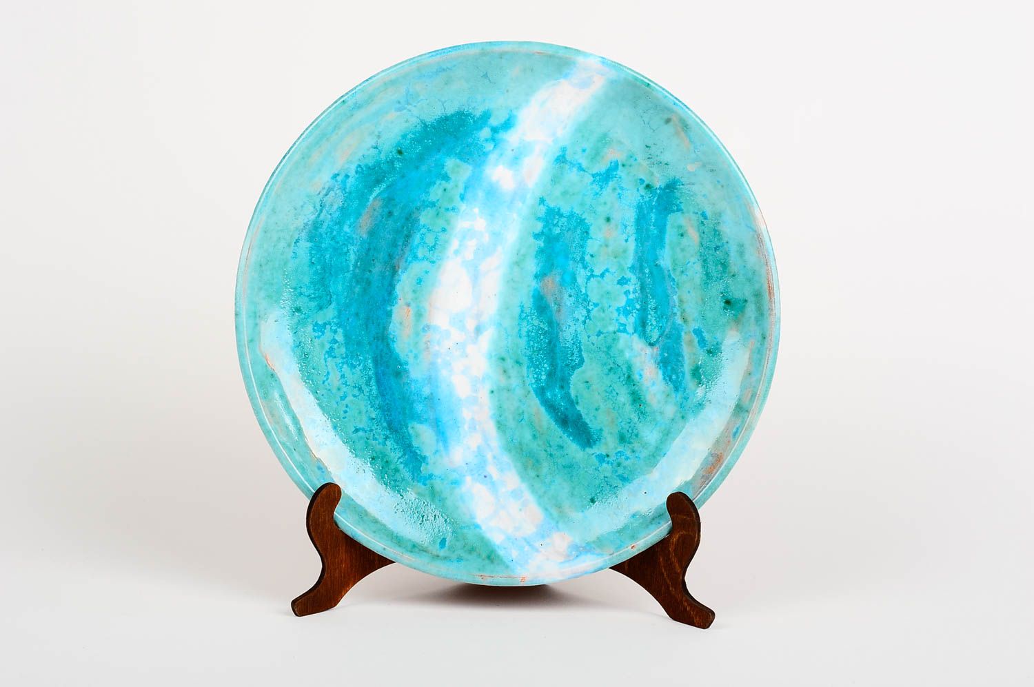 Декор на стену handmade керамическая тарелка авторская голубая декор для кухни фото 1