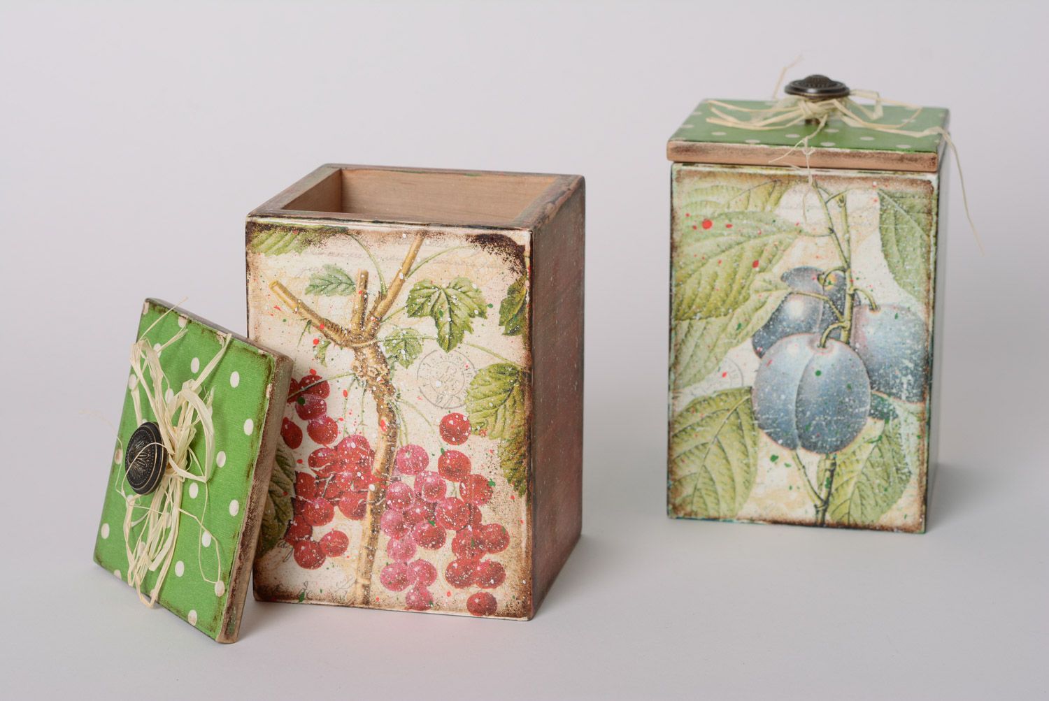 Set of handmade decoupage wooden boxes for bulk products 2 pieces photo 1