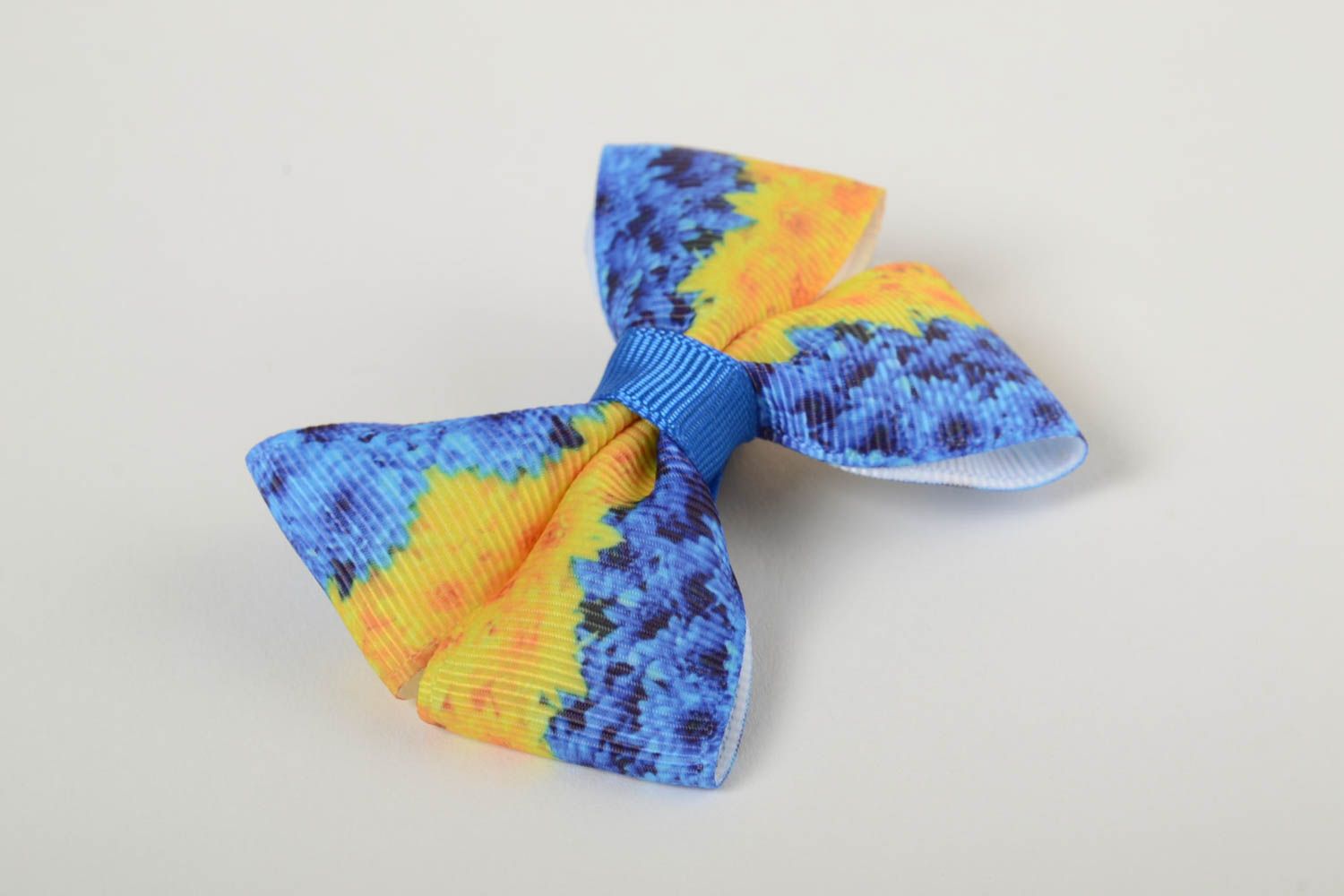 Children's designer hair clip in the form of bow handmade blue and yellow  photo 2