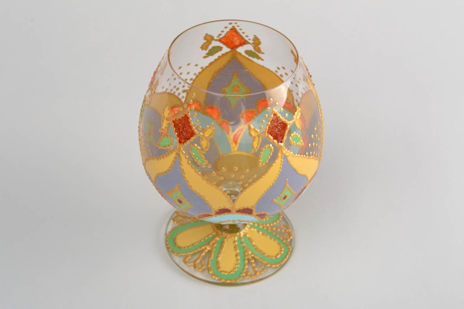 Стеклянный бокал с росписью витражными красками коньячный посуда хэнд мэйд фото 3