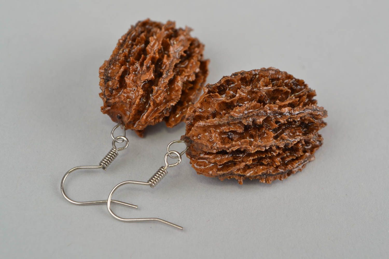 Beautiful handmade walnut earrings eco jewelry designs fashion accessories photo 4