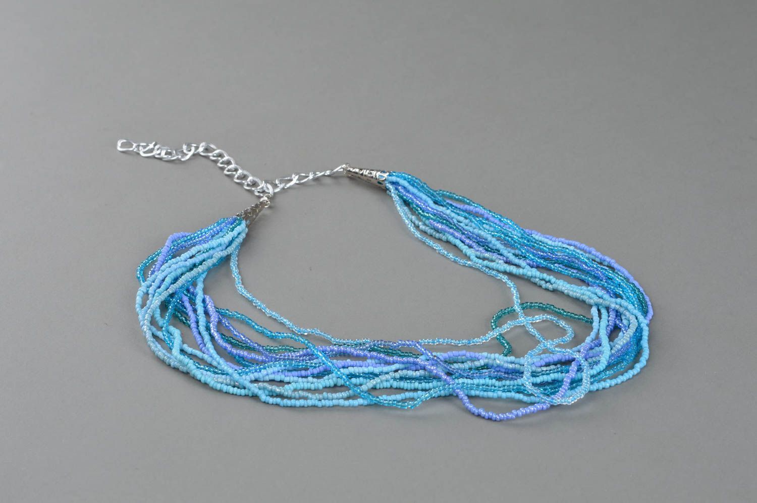 Blue necklace made of beads handmade elegant designer accessory for women photo 2